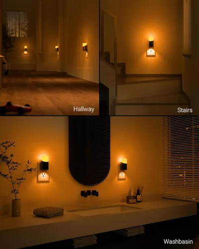 Miniatura 6 de LyrIDZ - Luz nocturna ámbar con sensor de movimiento, luz nocturna enchufable regulable de 1 a 150 lm para interior, para dormitorio, baño, pasillo