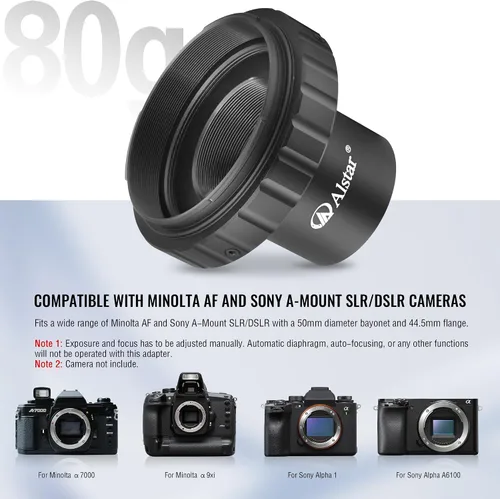 Miniatura 3 de Alstar - Adaptador de fotos para telescopio Minolta AF y Sony A Mount DSLR, adaptador de cámara para telescopio de montaje en T, incluye anillo T T2