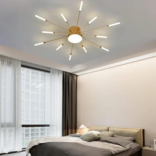 Miniatura 2 de Lámpara de techo LED regulable de 32 pulgadas, 12 luces de techo, lámpara de techo empotrada, iluminación de interior dorada para sala de estar, 12