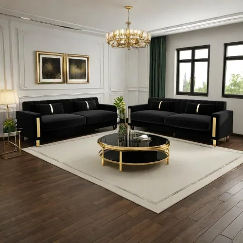 Miniatura 19 de Sofá cama modular de tela de terciopelo de 85.62 pulgadas, 3 asientos, fácil de montar con 2 almohadas de sofá, patas de metal dorado para sala