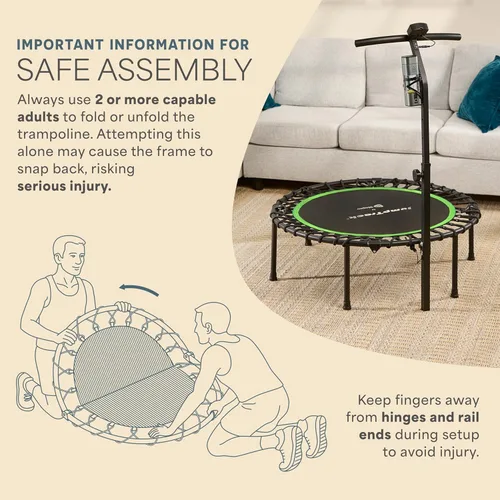 Miniatura 2 de Lifepro Jumptrack Indoor Rebounder Trampoline for Adults with Handle Bar & Jump Counter – Foldable 40” Portable Silent Bungee System for Low-Impact