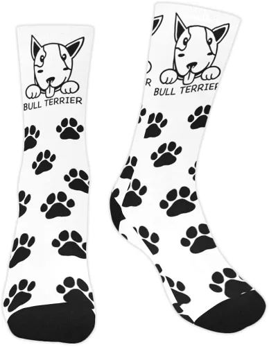 Miniatura 4 de Calcetines para mujeres y hombres Bull Terrier con estampado de patas de perro en blanco y negro diseño novedoso para el trabajo gimnasio fitness