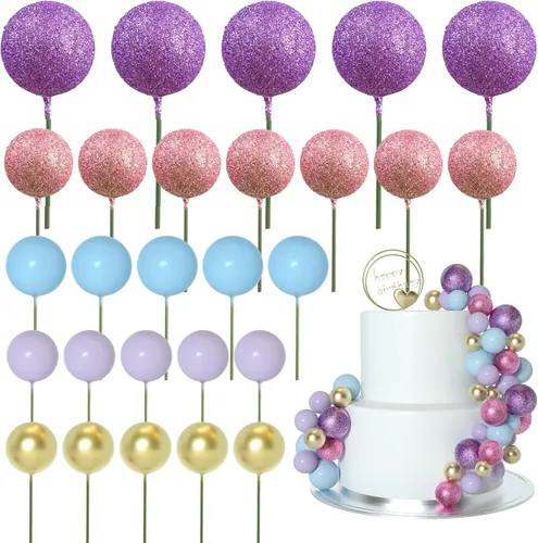 ASTARON 50 piezas de palitos para topper de pastel con bolas mini, globos para decoración de pastel, suministros de espuma, bolas para decoración de