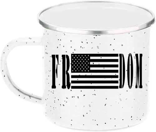 Rogue River Tactical Taza de café esmaltada con bandera de la libertad de los Estados Unidos, regalo para veterano militar o patriótico americano