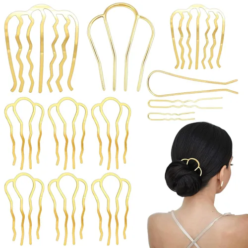 Miniatura 7 de 12 peines laterales de metal para el cabello, pinzas de horquilla para el cabello, peine de giro francés, barra de pelo updo, herramientas