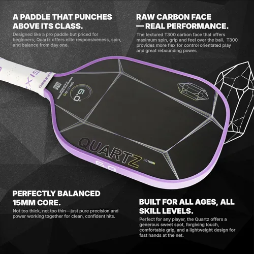 Miniatura 4 de Six Zero Quartz Pickleball Paddle - Affordable, Premium Construction, Raw Carbon Rosa