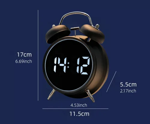 Miniatura 5 de Pequeño reloj despertador electrónico LED de doble campana, reloj despertador de metal ruidoso para dormir pesado, reloj despertador digital