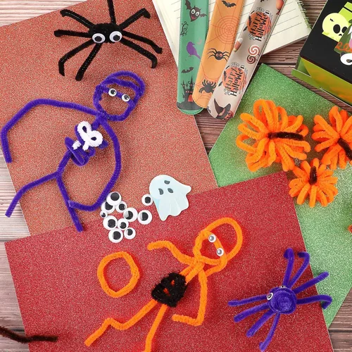Miniatura 5 de UPINS Juego de 550 piezas de limpiadores de tubos de Halloween que incluye 5 colores de tallos de chenilla, 4 tamaños de ojos chispeantes