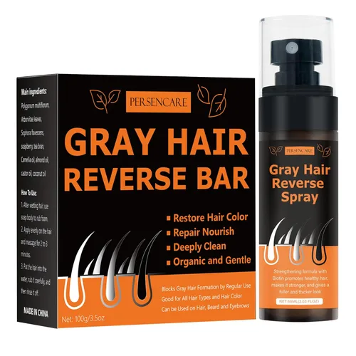 Barra inversa de cabello gris + juegos de aerosol, para hombres y mujeres, cubre el suero de cabello gris, jabón acondicionador para engrosar y