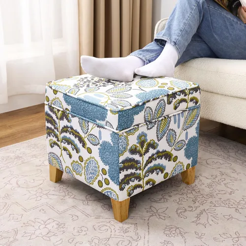 Miniatura 26 de Adeco Otomán Cubo de Piel Sintética Blanca de 18 Pulgadas de Alto con Almacenamiento, Taburetes Reposapiés de Silla de Terciopelo en Relieve 3D