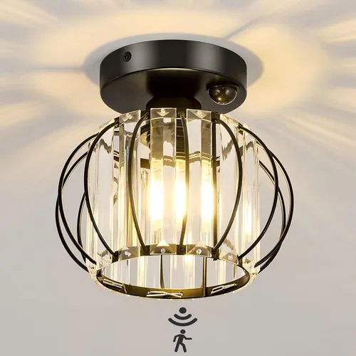 Miniatura 11 de YYJLX Lámpara de Techo Empotrada de 3 Luces, Candelabro de Cristal Moderno Negro E26, Iluminación Interior para Pasillo, Dormitorio, Baño