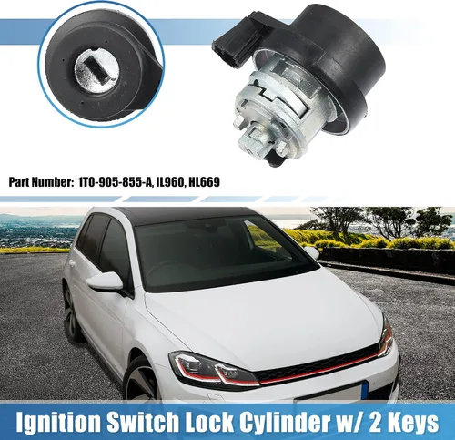 Miniatura 2 de X AUTOHAUX Interruptor de encendido Cilindro de bloqueo de dirección W/llave 1T0-905-855-A Interruptor de arranque de encendido para VW Jetta Golf