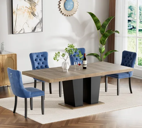 Miniatura 48 de Henf Juego de mesa de comedor extensible de 7 piezas para 6, 160 cm-200 cm Mesa de cocina extensible de grano de mármol blanco con 6 sillas Blanco