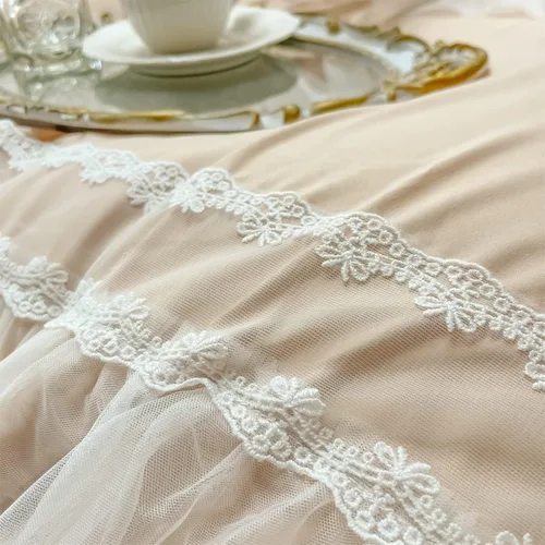 Miniatura 8 de SOUKECHY Juego de funda de edredón de encaje con volantes, ropa de cama elegante con lazo, ropa de cama de princesa para niños, 100% poliéster