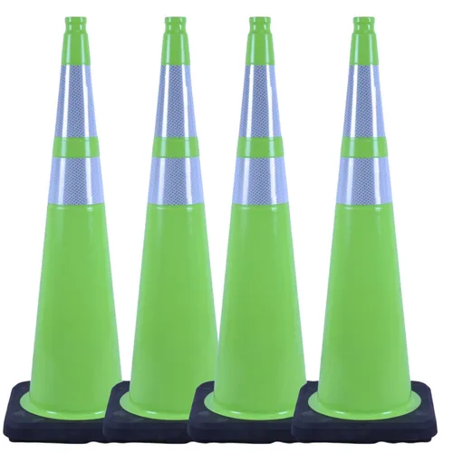 Miniatura 25 de BESEA Paquete de 4 conos de tráfico azules de 12 pulgadas con collar reflectante de 4 pulgadas, conos de seguridad de PVC resistentes con base