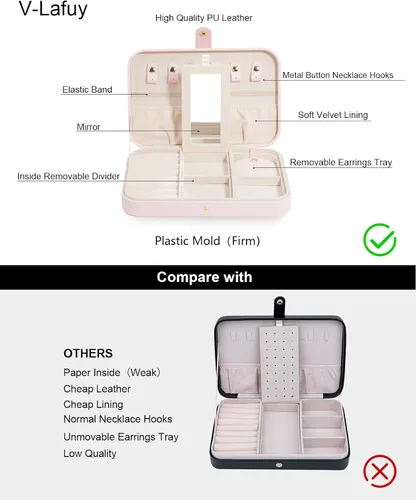 Miniatura 4 de V-LAFUY Organizador de viaje de joyería, joyero de viaje, organizador de joyas de viaje, cajas de joyería de viaje para mujeres, joyero portátil