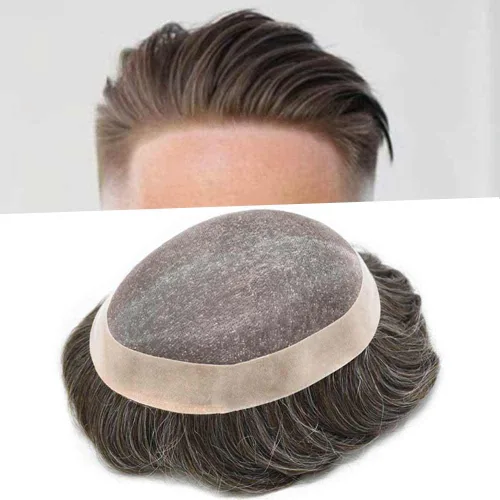 Miniatura 28 de Tupé para hombre, pieza de cabello humano real, monofilamento, tupé para hombres, postizos, unidades de sistema de reemplazo de cabello, gris