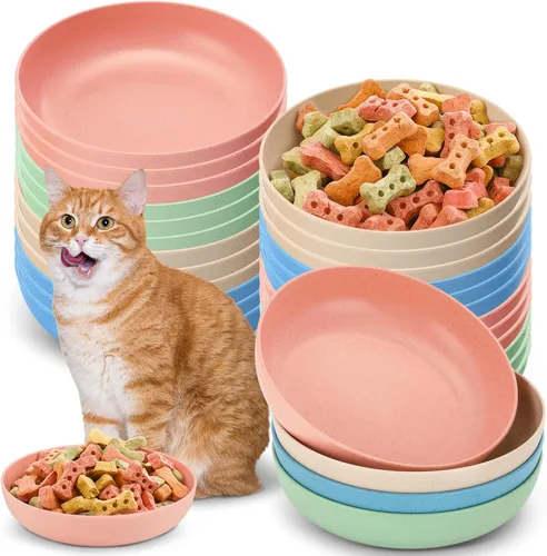 Tioncy 24 cuencos de comida para gatos de 5.5 pulgadas, para aliviar la fatiga, plato de comida para gatos poco profundo y ancho para mascotas, Four