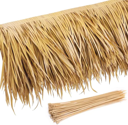 Miniatura 6 de Sawysine Rollo de paja mexicana para techo Tiki Hut, rodillos de paja de palma para Tiki Bar, Pato ciego Paraguas de patio, Palapa Artificial Gris