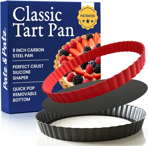 Patz&Patz Classic - Sartén para tartas de 22,86 cm con fondo extraíble con formador de corteza de silicona patentado | Sartén para quiche de acero