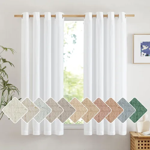 Miniatura 230 de NICETOWN Cortinas de lino natural con textura de lino para dormitorio, mezcla de lino rústica con ojales en la parte superior, semitransparentes