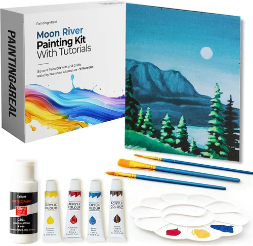 Miniatura 20 de Painting4Real Kit de clase de pintura de bricolaje para adultos con tutoriales en video: Aprende a pintar Amber Lake - Cómo pintar con acrílicos