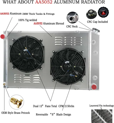 Miniatura 5 de Radiador de aluminio CU716 para Chevy Cheyenne Blazer C10 C20 K10/K20/K30 y GMC Jimmy C1500/2500/3500 Radiador de 4 filas de núcleos radiador Kits