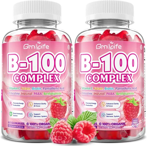 Miniatura 8 de Gomitas de complejo de vitamina B, todas las vitaminas B + metilo B12, B1, B2, B3, B5, B6, biotina, metilfolato, vitamina C, colina, inositol, PABA