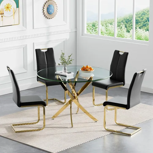 Miniatura 12 de Juego de mesa de comedor redonda de 3 piezas para 2, mesa de cocina moderna de vidrio plateado y sillas para 2 con sillas tapizadas, juego de mesa