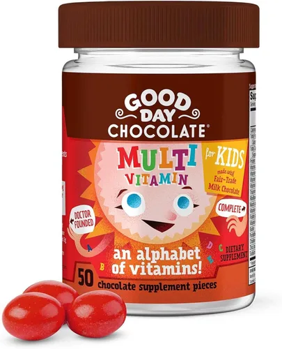 Good Day Chocolate Multivitamínico completo para niños, suplemento diario de vitaminas A, B6, B12, C, D, E, folato y biotina, chocolate de comercio