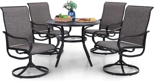 Miniatura 18 de PHI VILLA Juego de comedor de patio de 5 piezas con 4 sillas de comedor giratorias para exteriores y 1 mesa de comedor redonda grande, silla de tela