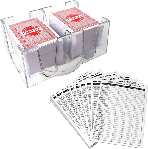 Miniatura 10 de GSE Games & Sports Expert Juego de cartas Canasta, incluye 6 cartas de juego Canasta con valores de puntos, una bandeja de cartas giratoria y 100