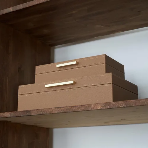 Miniatura 7 de ZICOTO Cajas de almacenamiento decorativas con tapas, juego de 2 hermosos cubos organizadores de piel sintética para la decoración de tu estantería