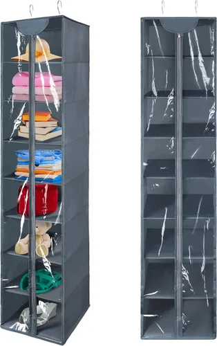 Miniatura 8 de Organizador colgante de PVC transparente de 8 niveles con cremallera, estantes de almacenamiento de suéter con cubierta, organizador de zapatos
