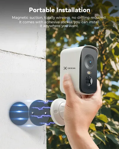 Miniatura 2 de COCOCAM 4G Cámara de seguridad celular magnética portátil inalámbrica, cámara 2K para interior/exterior para RV/camping/viajes, 300° panorámica