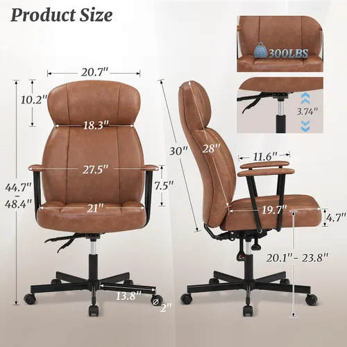 Miniatura 2 de Cozyman Silla ergonómica de piel sintética para oficina en casa, silla de escritorio ejecutiva de respaldo alto con cojín de 5 capas, respaldo Marrón