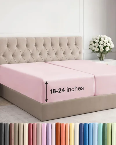 Miniatura 108 de Sábana bajera ajustable extra profunda tamaño completo – Sábana bajera individual de lujo para hotel únicamente – Se adapta fácilmente a colchones