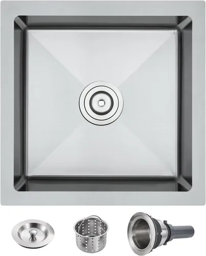 Miniatura 10 de POPFLY Fregadero de cocina de montaje inferior de 20 pulgadas, fregadero de acero inoxidable 304 de 20 x 17 pulgadas, calibre 18, cuenco cuadrado