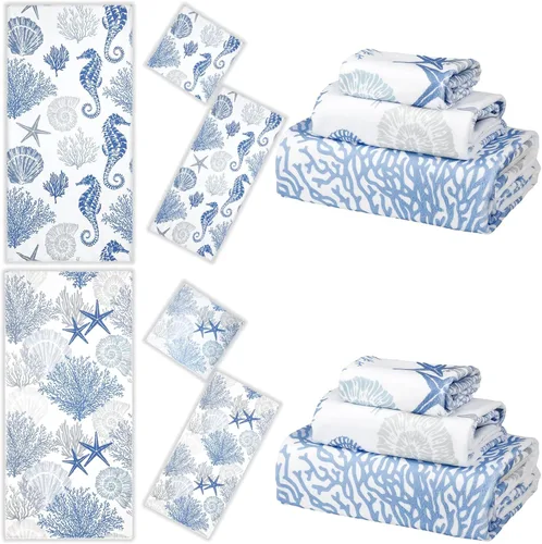 VitalCozy Juego de 6 toallas de mano de playa para baño, diseño de conchas costeras, estrellas de mar náuticas, toallas de baño para cocina, baño,