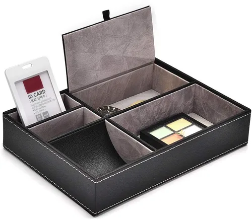 Miniatura 7 de Wisecoco Organizador de escritorio de piel sintética, organizador de escritorio, artículos de oficina de negocios, caja de almacenamiento con 5