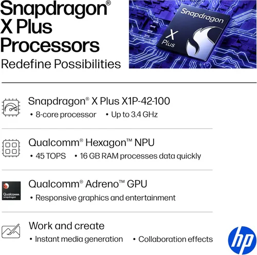 Miniatura 9 de HP OmniBook 5 PC AI de próxima generación de 14 pulgadas, pantalla OLED, Snapdragon X Plus X1P-42-100, 16 GB de RAM, SSD de 1 TB, GPU Qualcomm