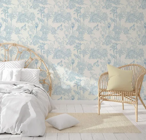 Miniatura 3 de RollsRolla Toile Azul y Blanco Papel Pintado para Despegar y Pegar Pared de Acento Estilo Francés Chinoiserie Campestre Temporario para Apartamentos