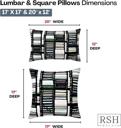 Miniatura 3 de RSH DECOR: Sunbrella Lumbar & Square Pillows Set of 4 20" x 12" & 17" x 17" Water & Fade-Resistant Fabric Outdoor Throw Pillows for Patio