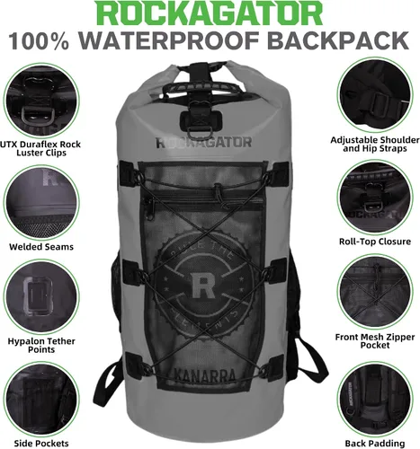 Miniatura 4 de Mochila impermeable Kanarra de 90L de Rockagator para acampada, senderismo, caza - Gran capacidad, cierre enrollable, Gris