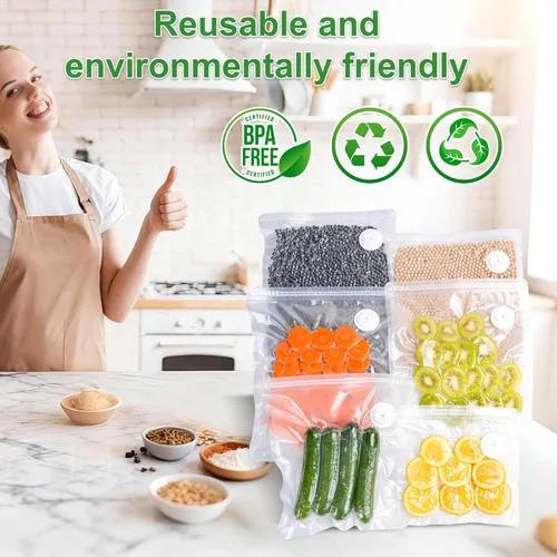 Miniatura 6 de Bolsas de sellado al vacío reutilizables FIRAWER - Bolsas de almacenamiento de alimentos sin BPA, a prueba de fugas para Sous Vide, congelador