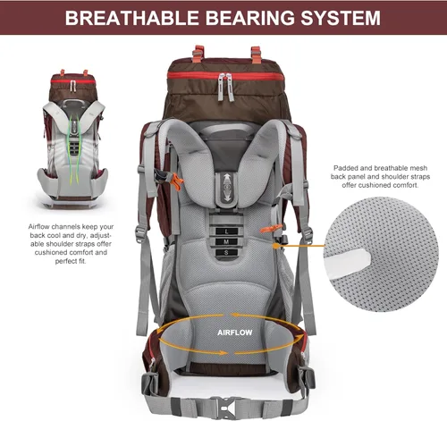 Miniatura 5 de MOUNTAINTOP 70L - Mochila con marco interno para camping, senderismo, mochila para hombres y mujeres con cubierta de lluvia Granate-70l