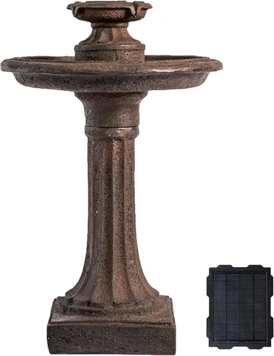 Miniatura 12 de XBrand Fuente de agua de baño de pájaros de 1 nivel para exteriores, fuente de resina con bomba de apagado automático, color marrón
