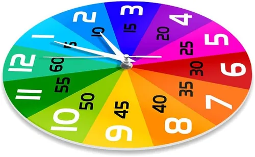 Miniatura 8 de Reloj de pared educativo con ruedas de color arcoíris de 15 pulgadas, para enseñar la hora y aprender a decir la hora, silencioso, sin tictac