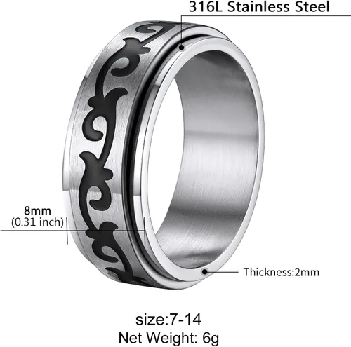 Miniatura 26 de Supcare Anillo giratorio para hombre y mujer, diseño nórdico/celta/luna, estrella, anillo giratorio con nombre personalizado, regalos para Navidad