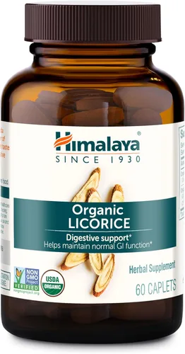 Himalaya Regaliz orgánico para digestión, gases, náuseas y alivio de la acidez estomacal, 600 mg, 60 comprimidos, suministro de 2 meses